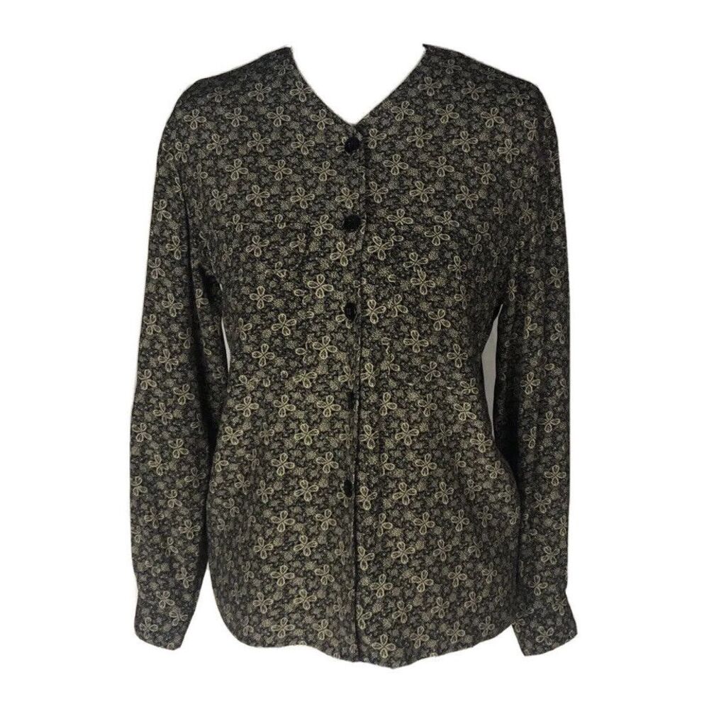 Rena‎ Rowan Saville Women's Petite 4 Button Up Shirt Blouse 80s Floral Pattern
